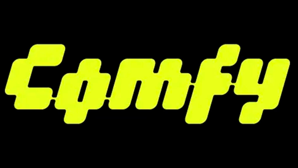 Logo amarillo de Comfy sobre fondo negro