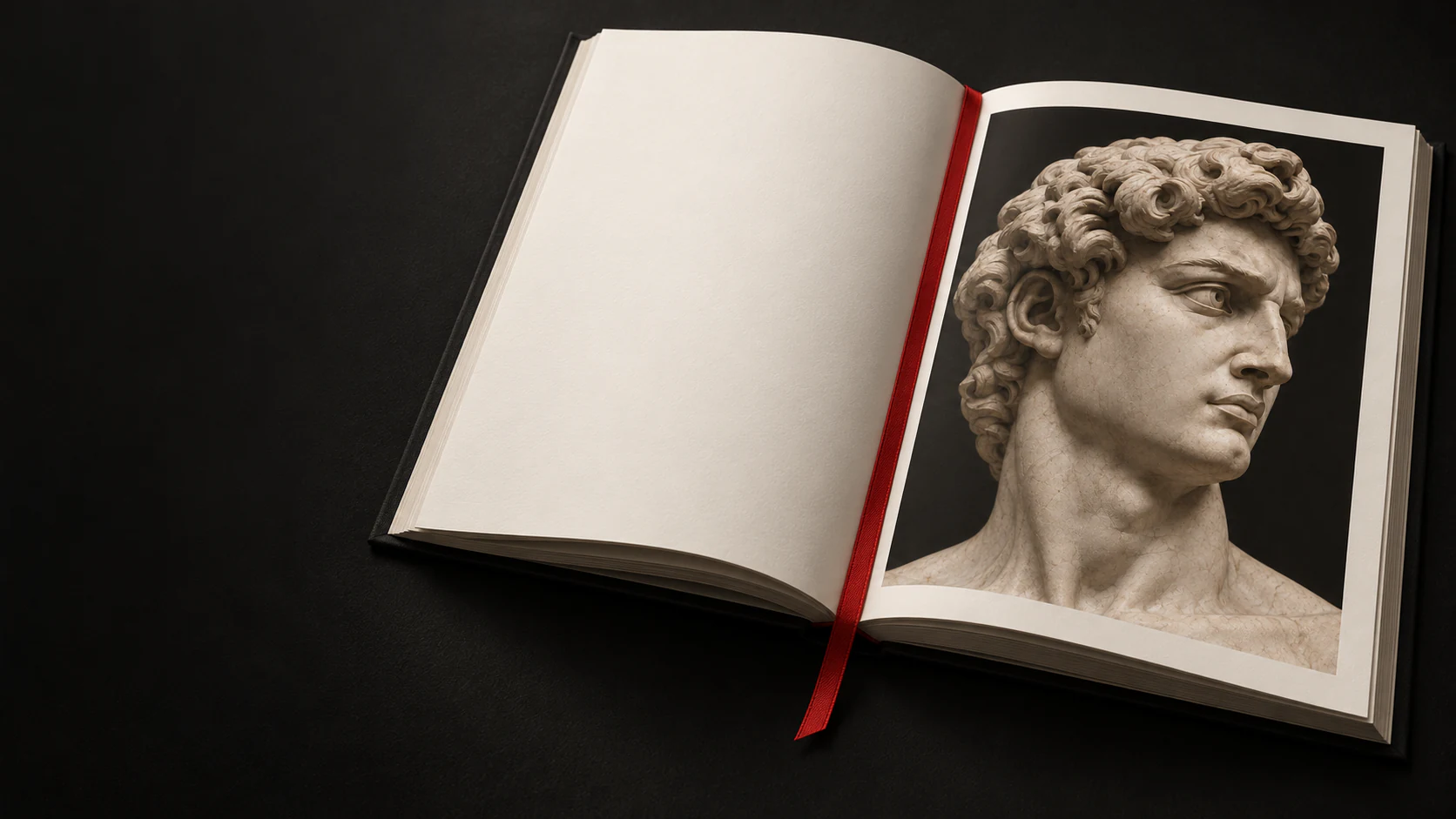 Libro abierto con un estudio editorial del David